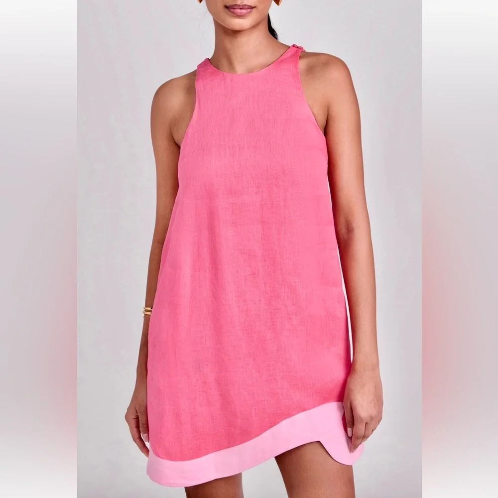 🌺🎉HP🎉🌺 NWT Staud Allori Mini Dress Coral Paradise/Pearl Pink - Picture 2 of 16